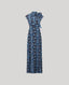 Tie neck blue butterfly print maxi dress