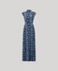 Tie neck blue butterfly print maxi dress
