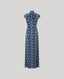 Tie neck blue butterfly print maxi dress