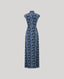 Back of Tie neck blue butterfly print maxi dress