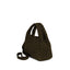Green woven handbag on a white background