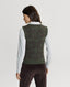 Back of model wearing the Highgrove Lambswool Jacquard Crew Neck Tank in Loden green with shirt and corduroy trousers 