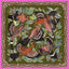 Decorative scarf with birds and leaves on a green background