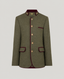 Traditional German-style tweed wool blazer in green tweed with dark red trim
