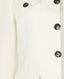 Close-up of a white jacket with brown tortoiseshell buttons on a light background