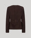Back of Brown suede jacket on a light gray background