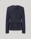 Navy blue suede jacket on a light gray background