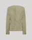 Back of Green suede jacket with a belt on a light gray background