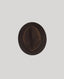 A dark brown fedora hat photographed from directly above on a light gray background.