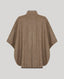 A brown herringbone tweed poncho-style cape with a high collar and wide draped sleeves, shown from the back against a solid light gray background.