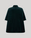 A dark forest green velvet cape with a high mock neck and wide three-quarter sleeves, shown from the back on a light gray background.