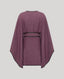 A mauve-purple poncho-style cape with black trim and a black waist tie, shown from the back on a light gray background.