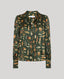 Plumage Feather Print Silk Open Neck Shirt