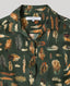 Plumage Feather Print Silk Open Neck Shirt