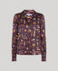 Plumage Feather Print Silk Open Neck Shirt