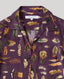 Plumage Feather Print Silk Open Neck Shirt