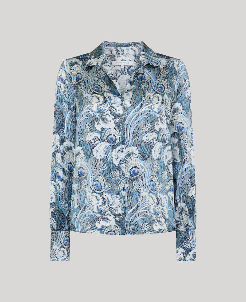 Peacock Silk Open Neck Shirt