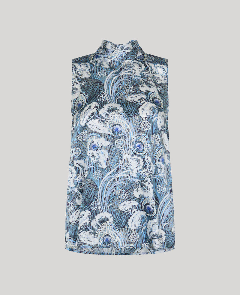 Peacock Silk Tie Neck Blouse