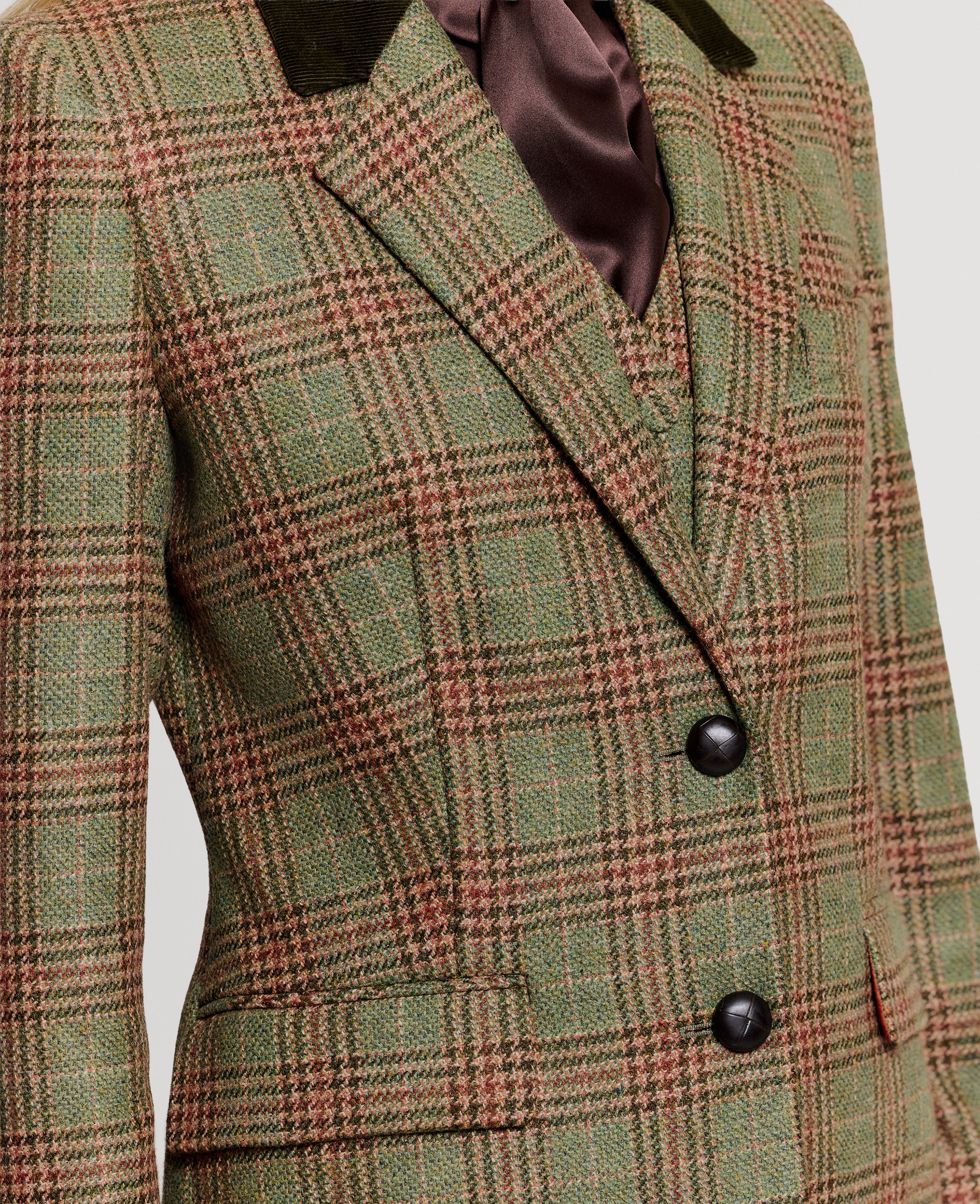 Wellington Tweed Longline Jacket - Green & Rust | Really Wild