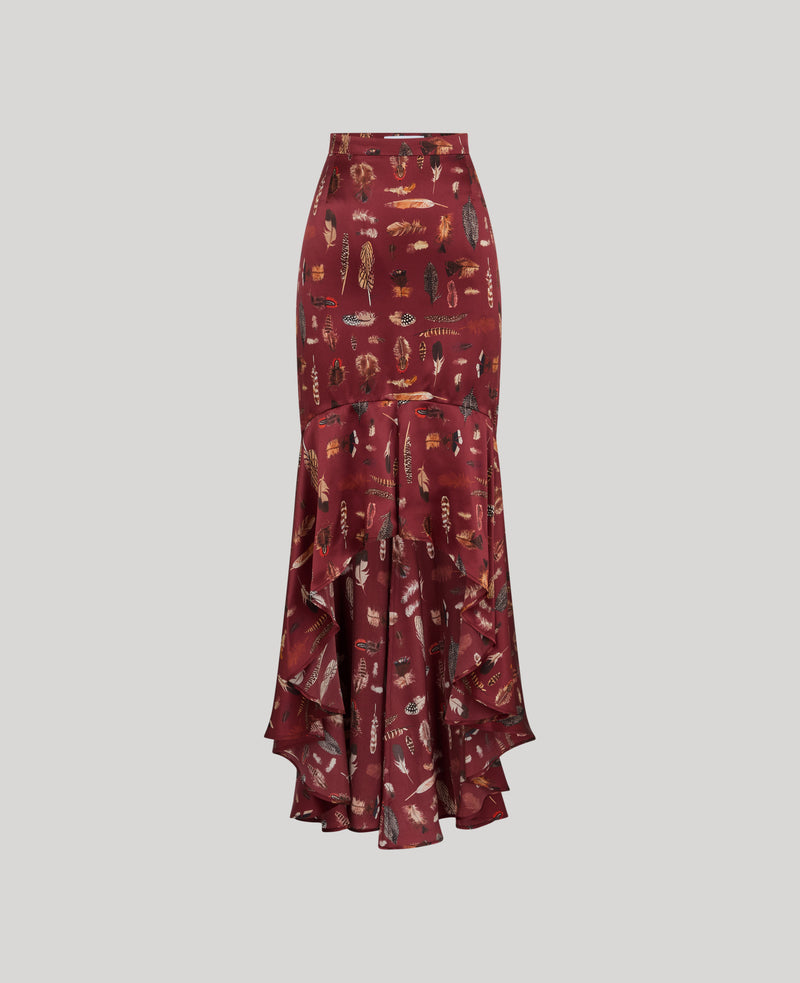 Plumage Silk Cranberry Fishtail Skirt