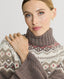 Model wearing Fairisle Roll Neck Sweater in Wildebeest Mocha Brown 