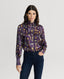 Plumage Feather Print Silk Fixed Tie Neck Blouse