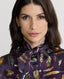 Plumage Feather Print Silk Fixed Tie Neck Blouse