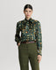 Plumage Feather Print Silk Fixed Tie Neck Blouse