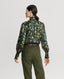 Plumage Feather Print Silk Fixed Tie Neck Blouse