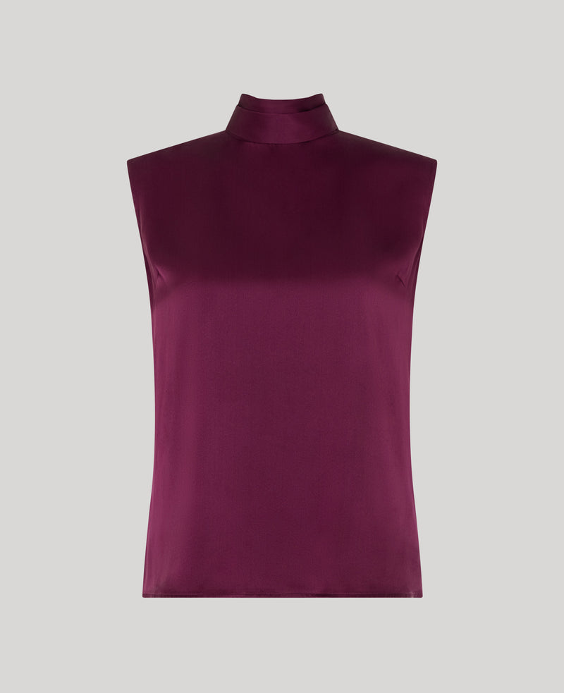 Cadogan Silk Sleeveless Tie Neck Blouse