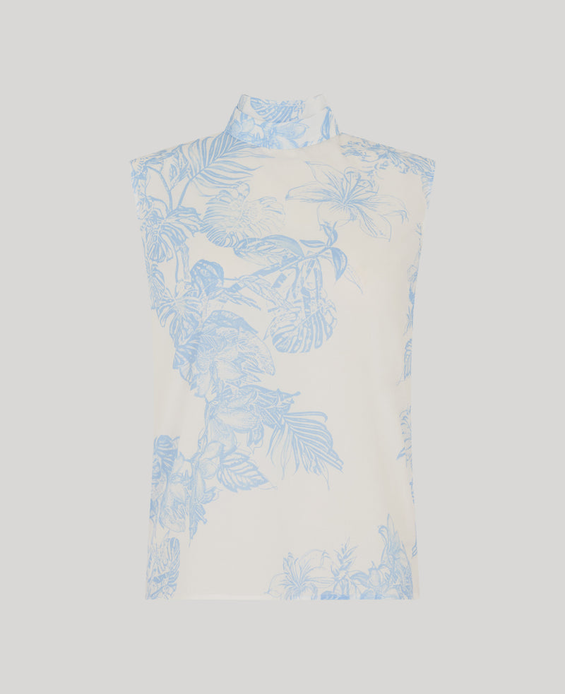 Cadogan Cotton Sleeveless Tie Neck Blouse
