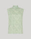 Green paisley print sleeveless blouse on a light grey background