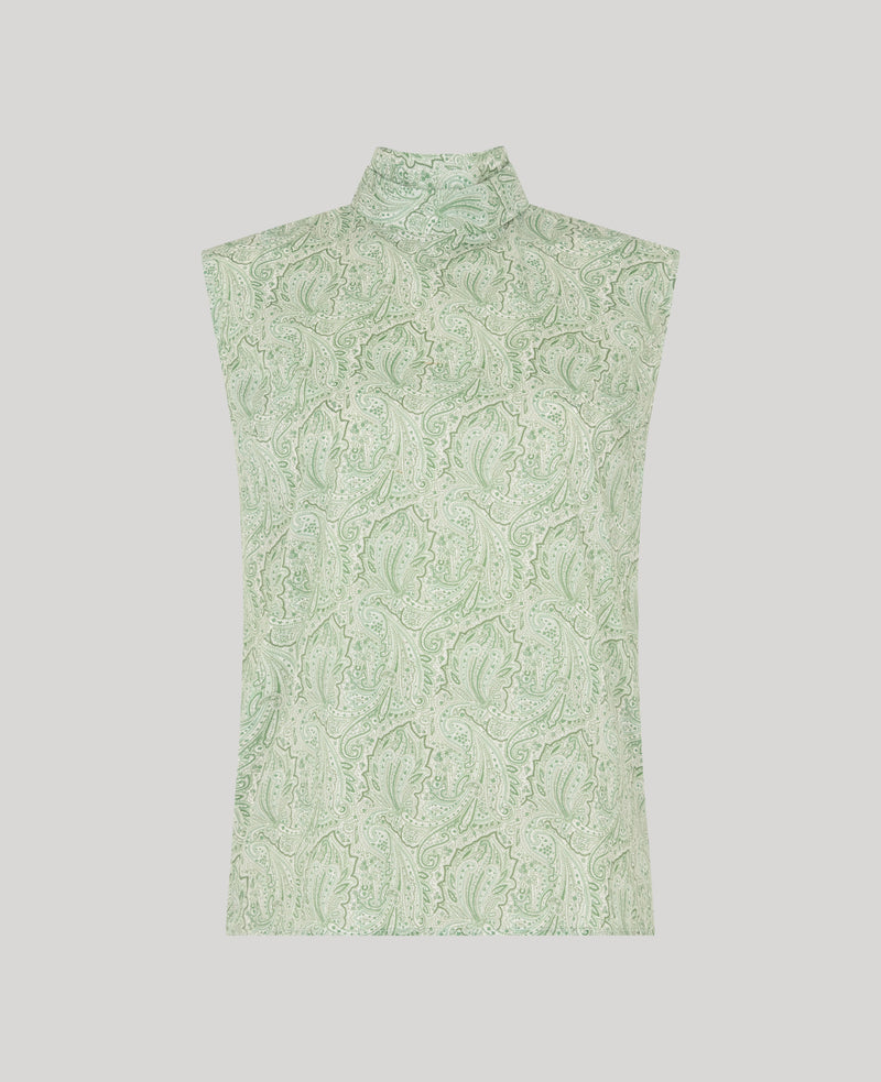Cadogan Cotton Sleeveless Tie Neck Blouse