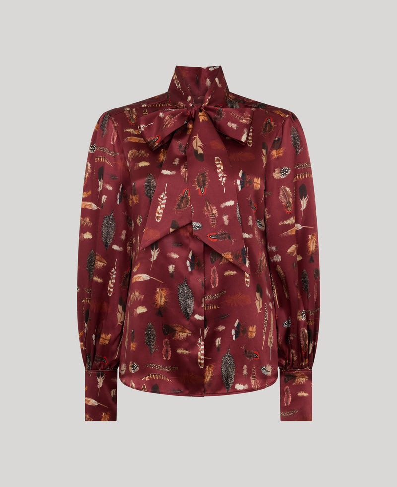 Plumage Silk Tie Neck Blouse