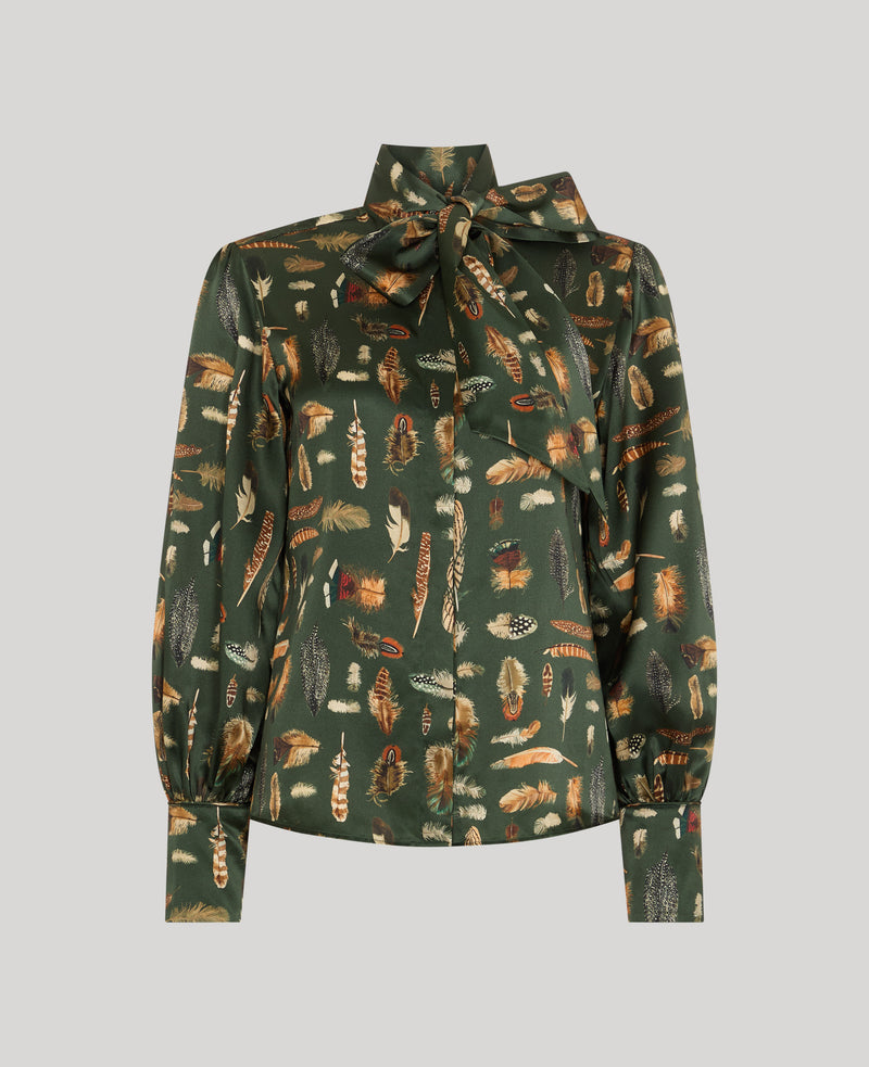 Plumage Silk Tie Neck Blouse