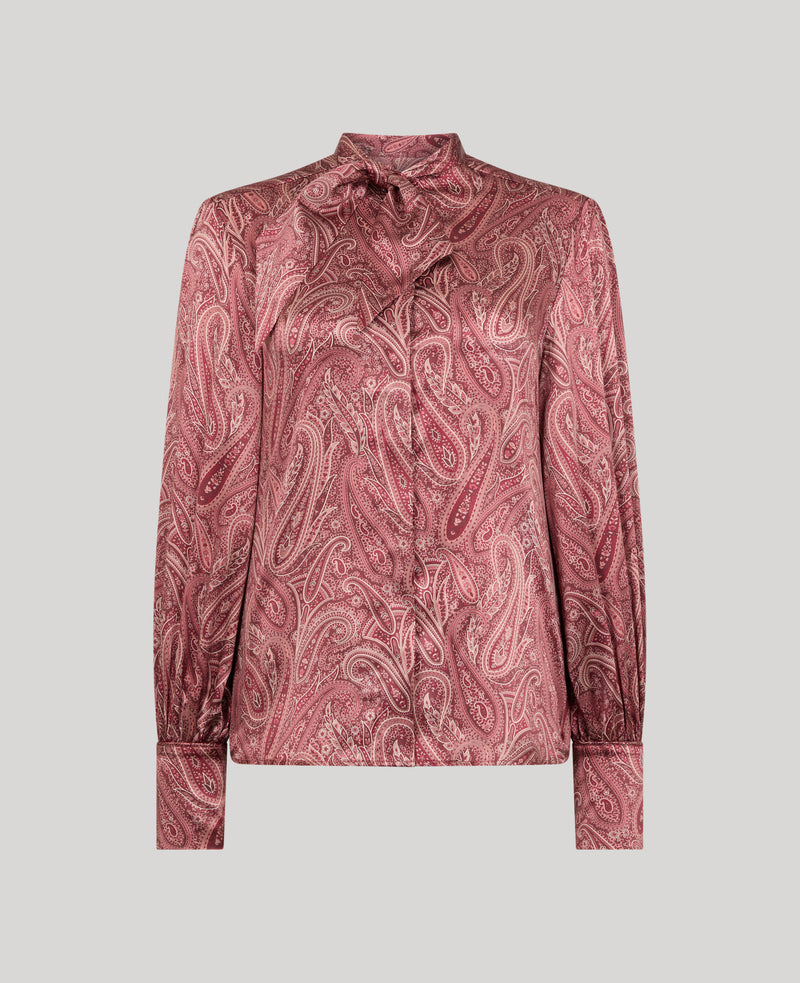 100% Silk Short Tie Neck Blouse