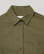 close up on collar of Moss green Corduroy shirt 