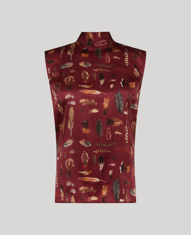 Plumage Silk Sleeveless Tie Neck Blouse
