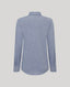 A light blue textured long-sleeve button-up shirt shown from the back, displayed on a neutral light gray background.