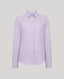 A lilac long-sleeve button-up shirt with a classic collar, displayed on a neutral light gray background.