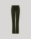 Olive green corduroy trousers shown from the back on a light gray background.