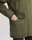 Close-up of the large outer pocket with the flap on Highlander Tweed Field in Moss Green and Orange check 