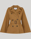 Brown Khaki trench cape coat with a belt on a light grey background