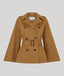 Brown Khaki trench cape coat with a belt on a light grey background