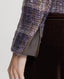 Close-up of York Jacket in Purple and Chestnut Brown showing leather trim zip details at the cuff. 