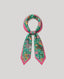 Silk scarf with zebra, leopard, and floral design on a pink border