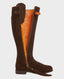 Wider Fitting Spanish Boots in Chocolate Suede| Really Wild Clothing  | Footwear | Side image with open zip to show orange  lining