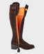 Wider Fitting Heeled Spanish Boots in Chocolate Suede | Really Wild Clothing  | Footwear | Side image open zip to show orange lining